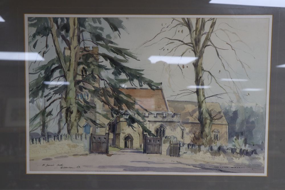 David Green (1935-2013), watercolour, St Jamess Church, Biddenham, Bedfordshire, signed and dated 1978, 33 x 50cm